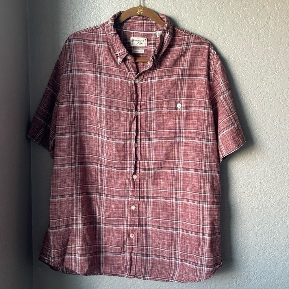 Original Weatherproof Vintage Men's Washable Linen Cotton Short Sleeve Shirt XL